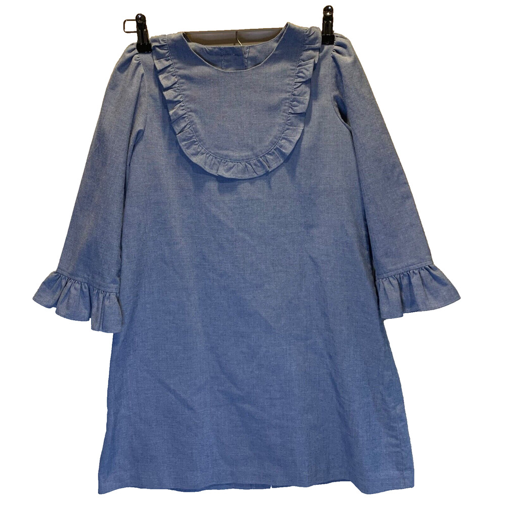 Vintage Chambray Dress Kelly's Kids Size 10-12 Girls Blue Long Sleeve